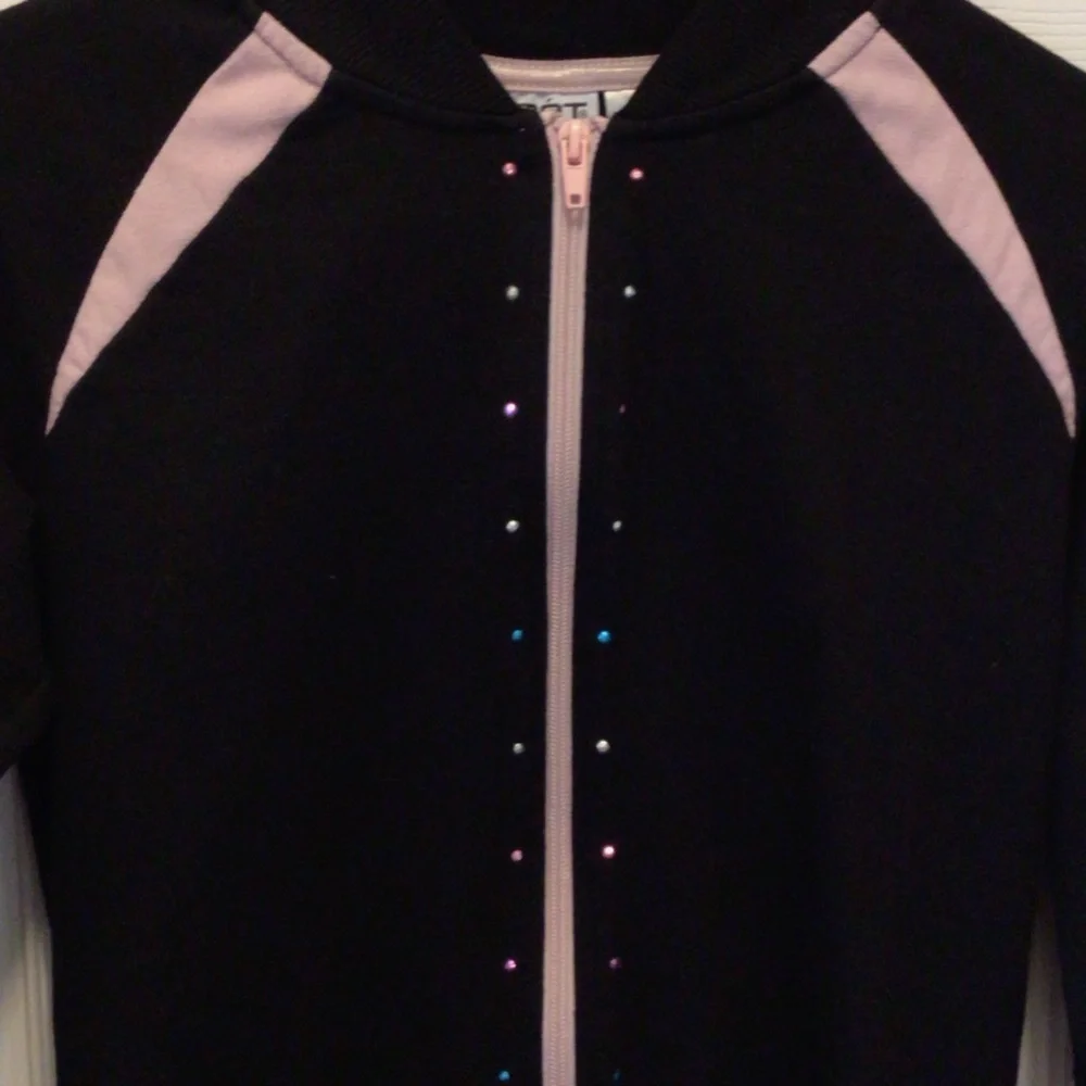 Moret Kids Black Rhinestone Embellished Zip Up Dance Sleeve Jacket Size Large